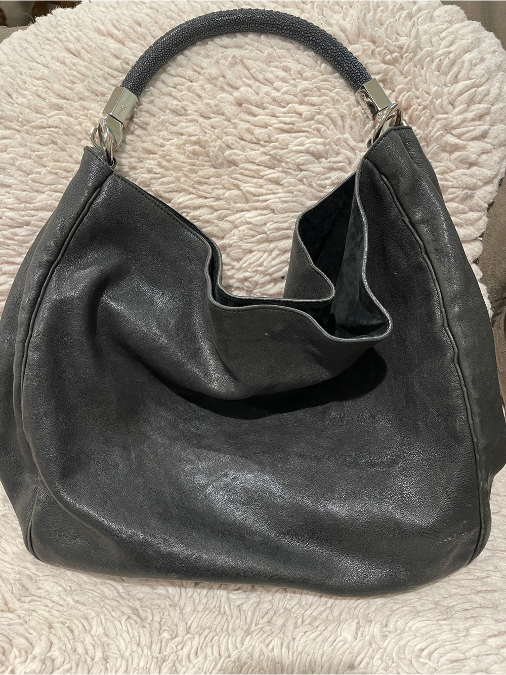 Yves Saint Laurent Black Leather Shoulder Hobo with Braided Handle